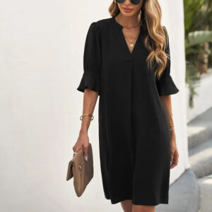 Ruffled Sleeve Shift Shirt Dress