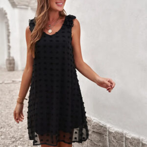 Swiss Dot Sleeveless Ruffled Mini Dress
